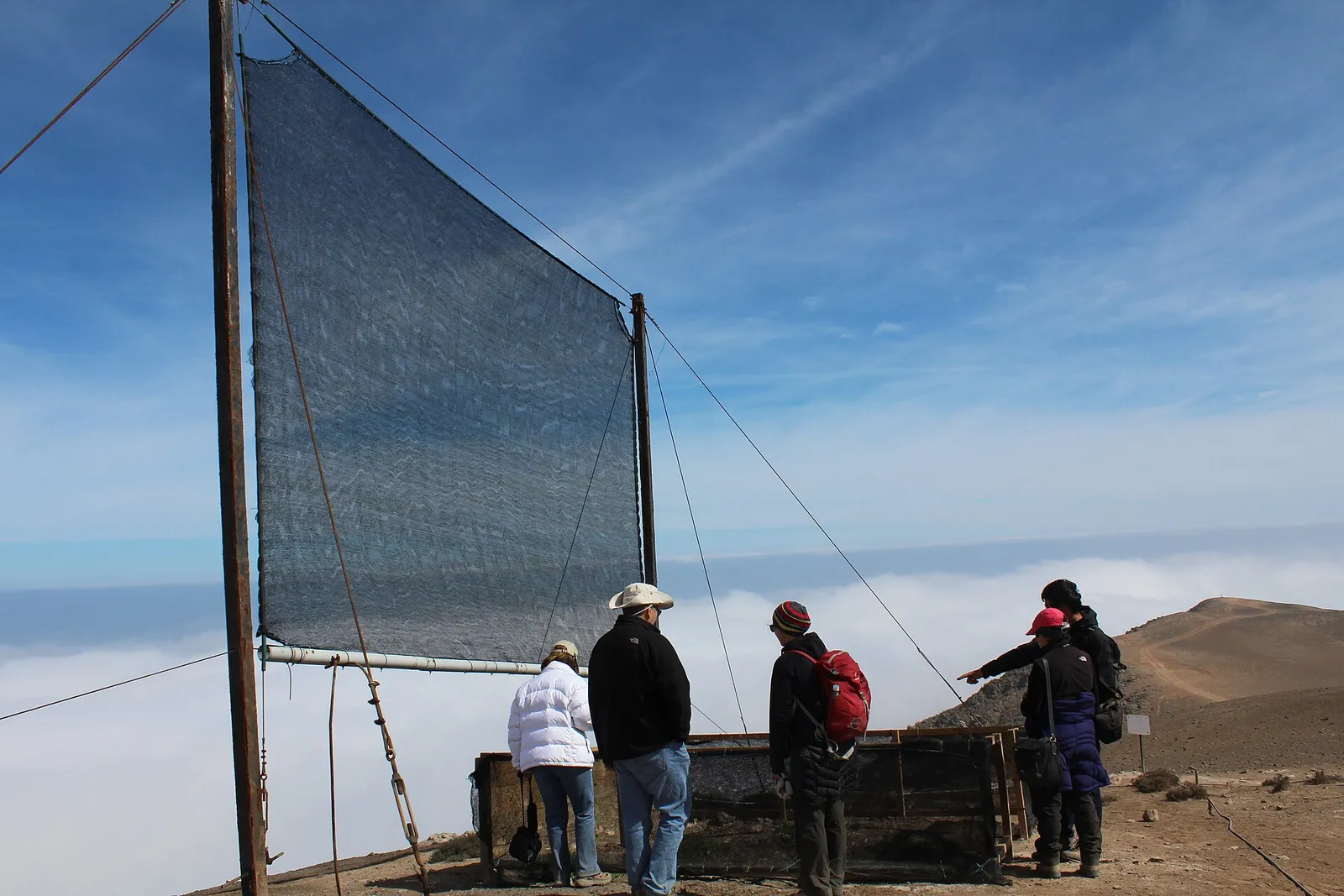 Filets de captage du brouillard installés en montagne