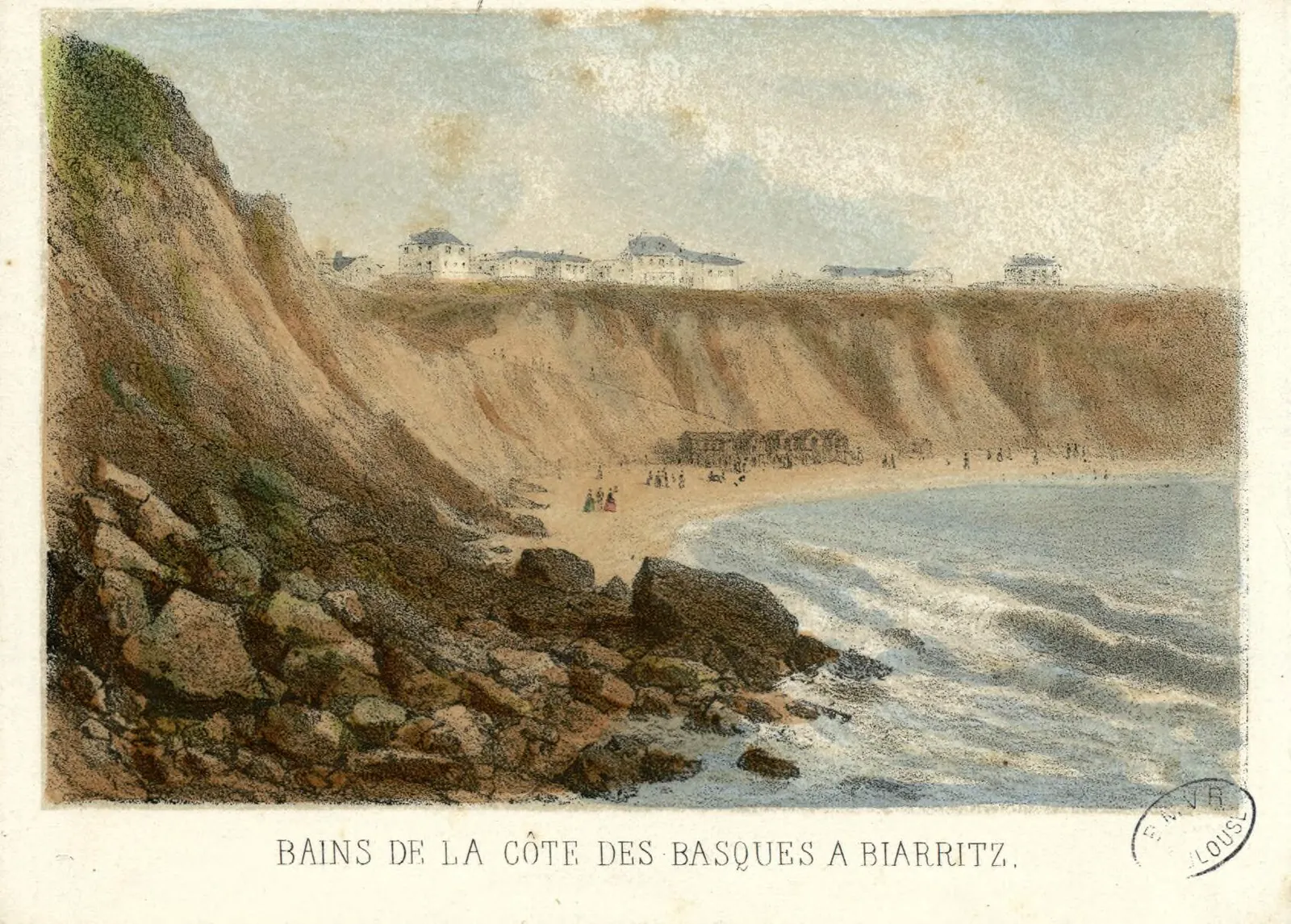 La Côte des Basques à Biarritz (gravure ancienne, illustration)